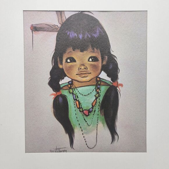 Vintage Gerda Christoffersen NATIVE AMERICAN girl Screen Print - Picture 2 of 5